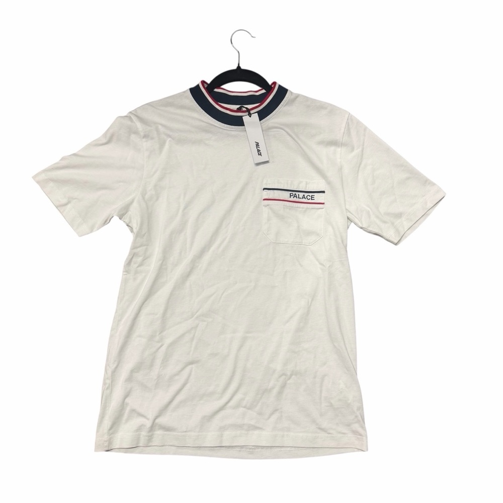 Palace White Pocket Logo Tee Striped Collar Streetwear Size M